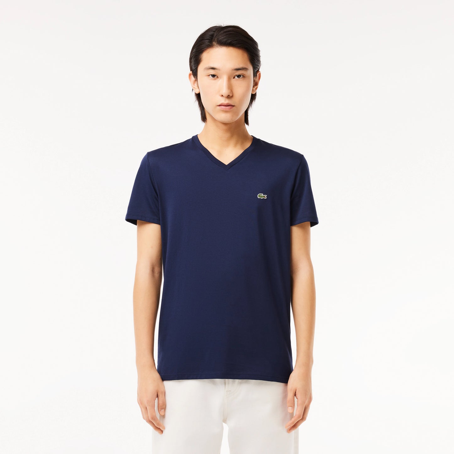 MEN'S V-NECK PIMA COTTON JERSEY T-SHIRT Men - Blue - Lacoste - T-Shirts