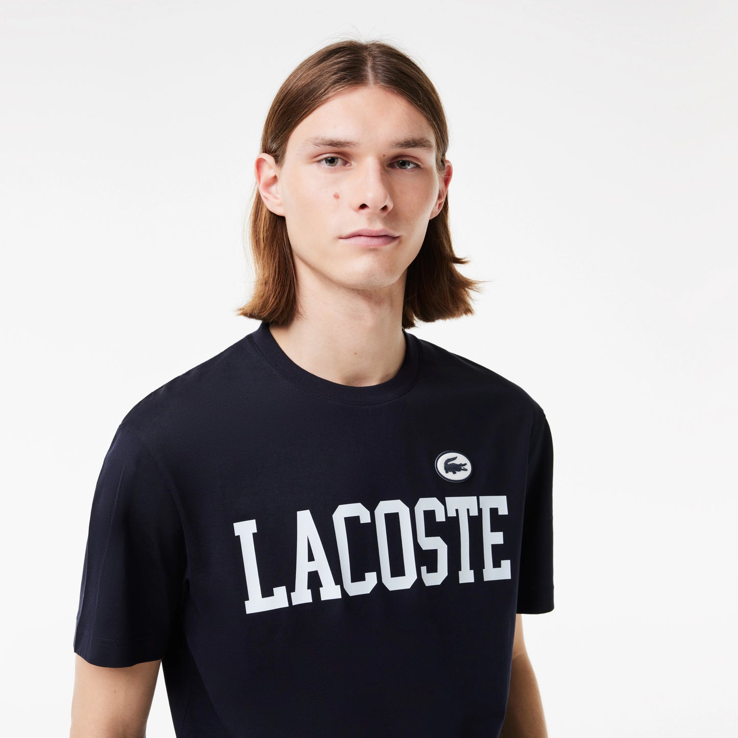 MEN'S COTTON CONTRAST PRINT & BADGE T-SHIRT Men - Blue - Lacoste - T-Shirts