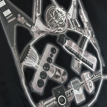 Cult's Oversized Heavyweight Boxy Short Sleeve Crew Neck Tee "Instruments" in Black 625B7-K20A-S