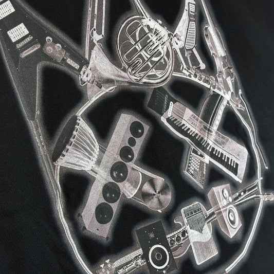 Cult's Oversized Heavyweight Boxy Short Sleeve Crew Neck Tee "Instruments" in Black 625B7-K20A-S