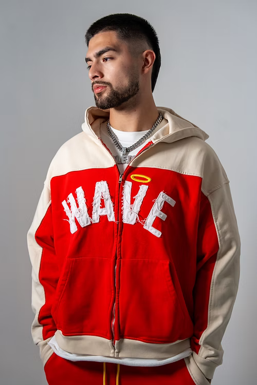 MW-1003 Distressed Wave (Red) Zip Hoodie
