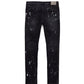 P001 Low Rise Skinny Jean Black Resin Knee Slit