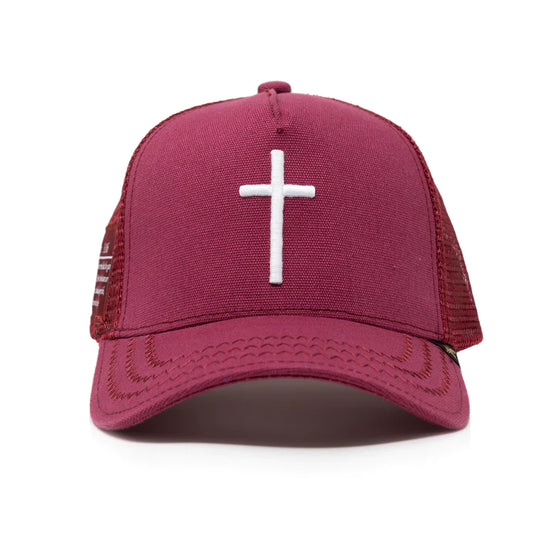 CROSS" BURGUNDY TRUCKER HAT UNISEX