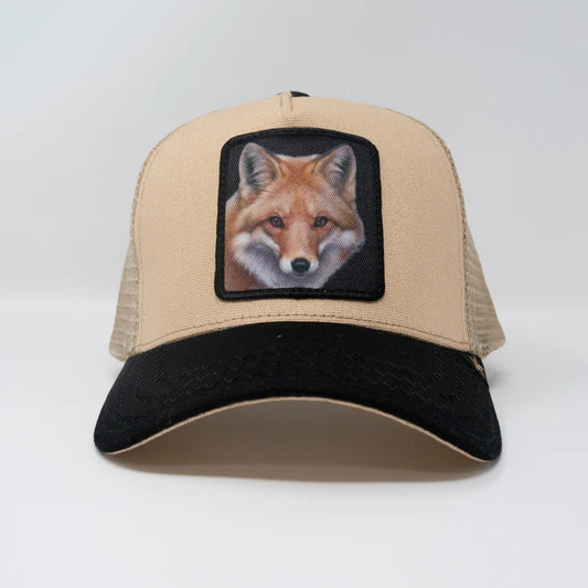 GOLD STAR HAT - FOX TRUCKER HAT BEIGE & BLACK