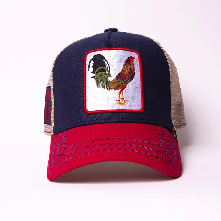 GOLD STAR HAT - NEW ROOSTER 3 TONE TRUCKER HAT RED/NAVY/BEIGE