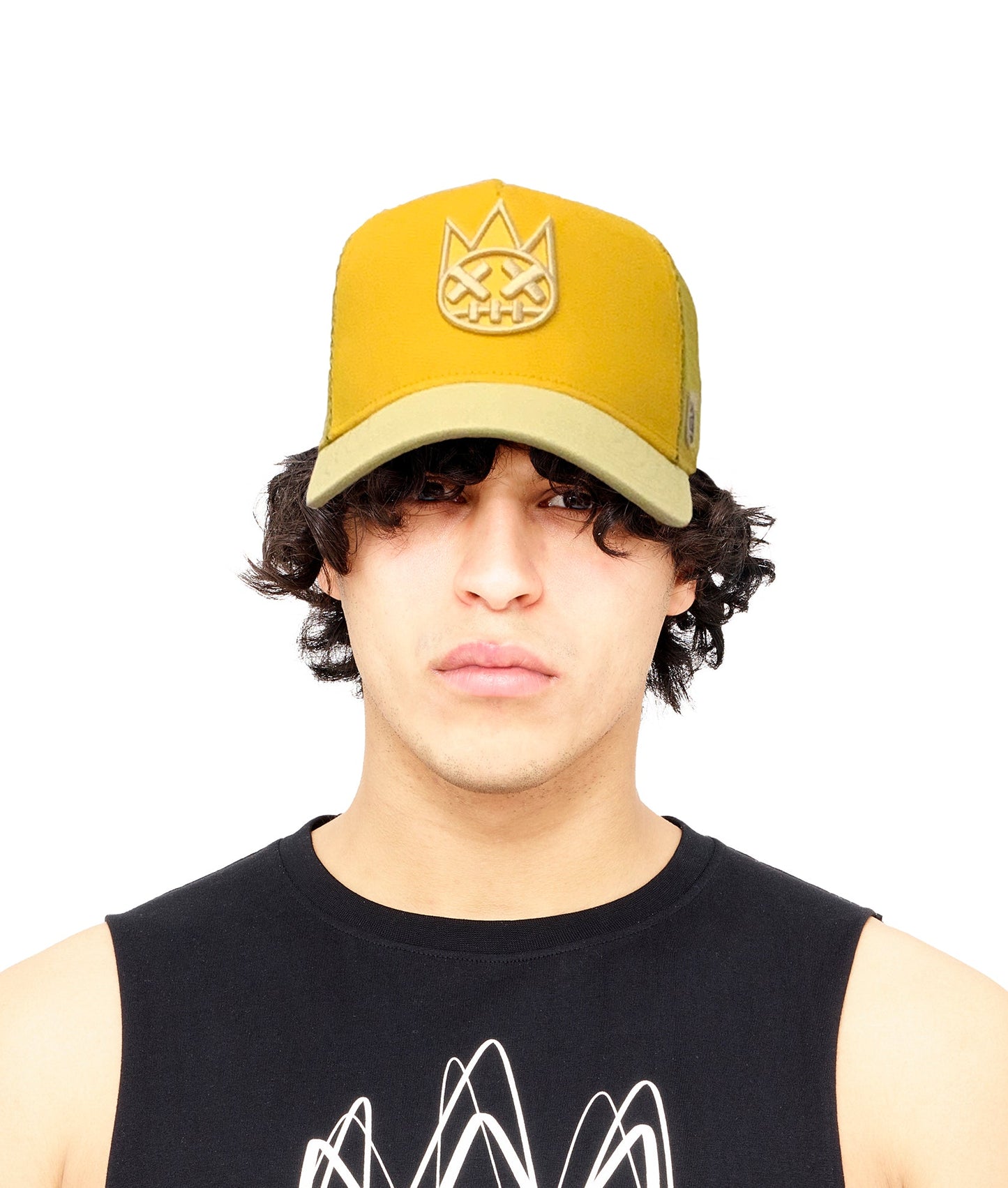 MESH BACK TRUCKER CURVED VISOR W/ LEMONADE CROWN, WAX YELLOW LOGO, WAX YELLOW VISOR & MESH