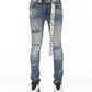 PUNK SUPER SKINNY STRETCH W/ WHITE BELT IN BASIL