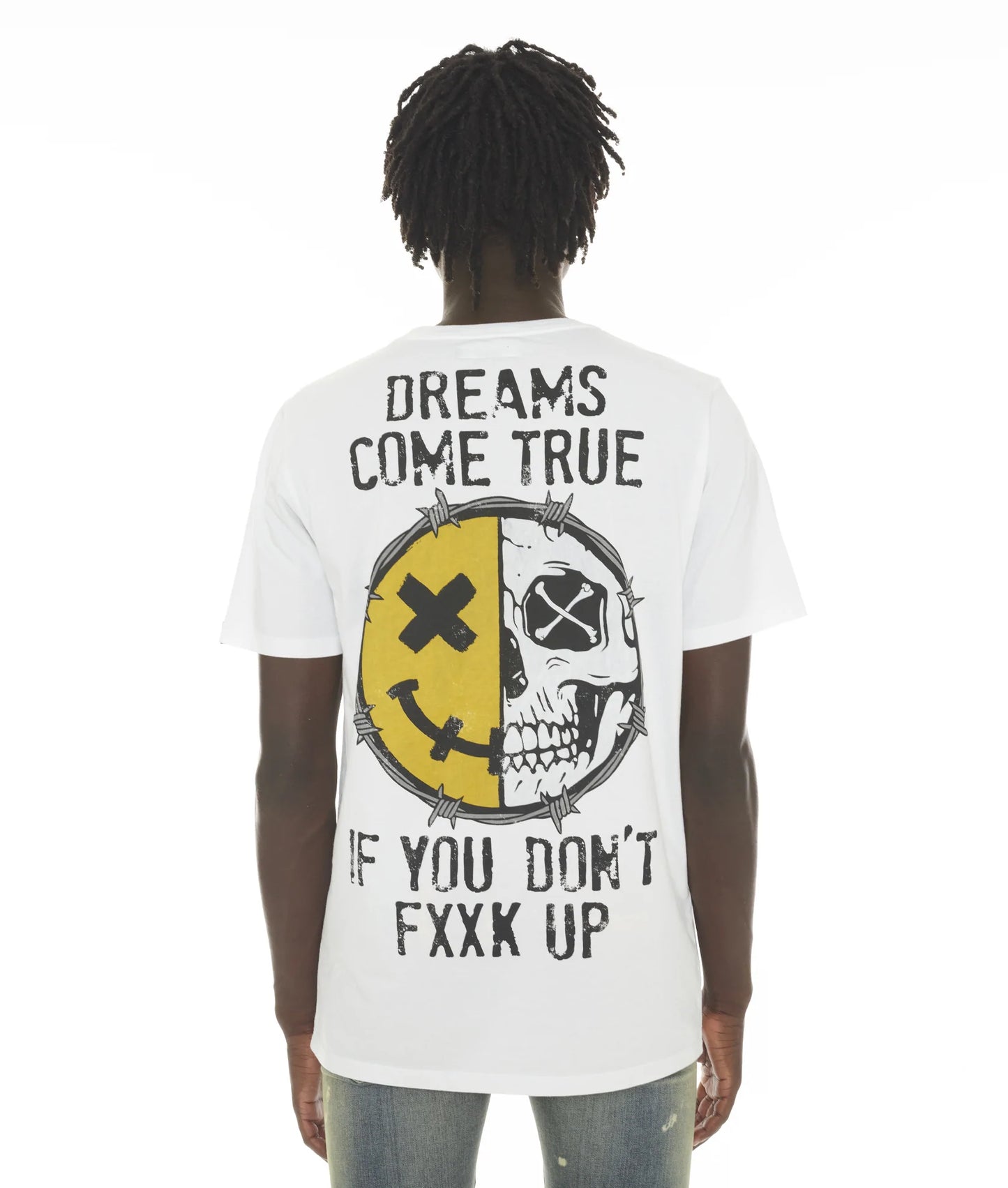 CAMISETA MANGA CORTA CUELLO REDONDO "ADMIT ONE" EN BLANCO 