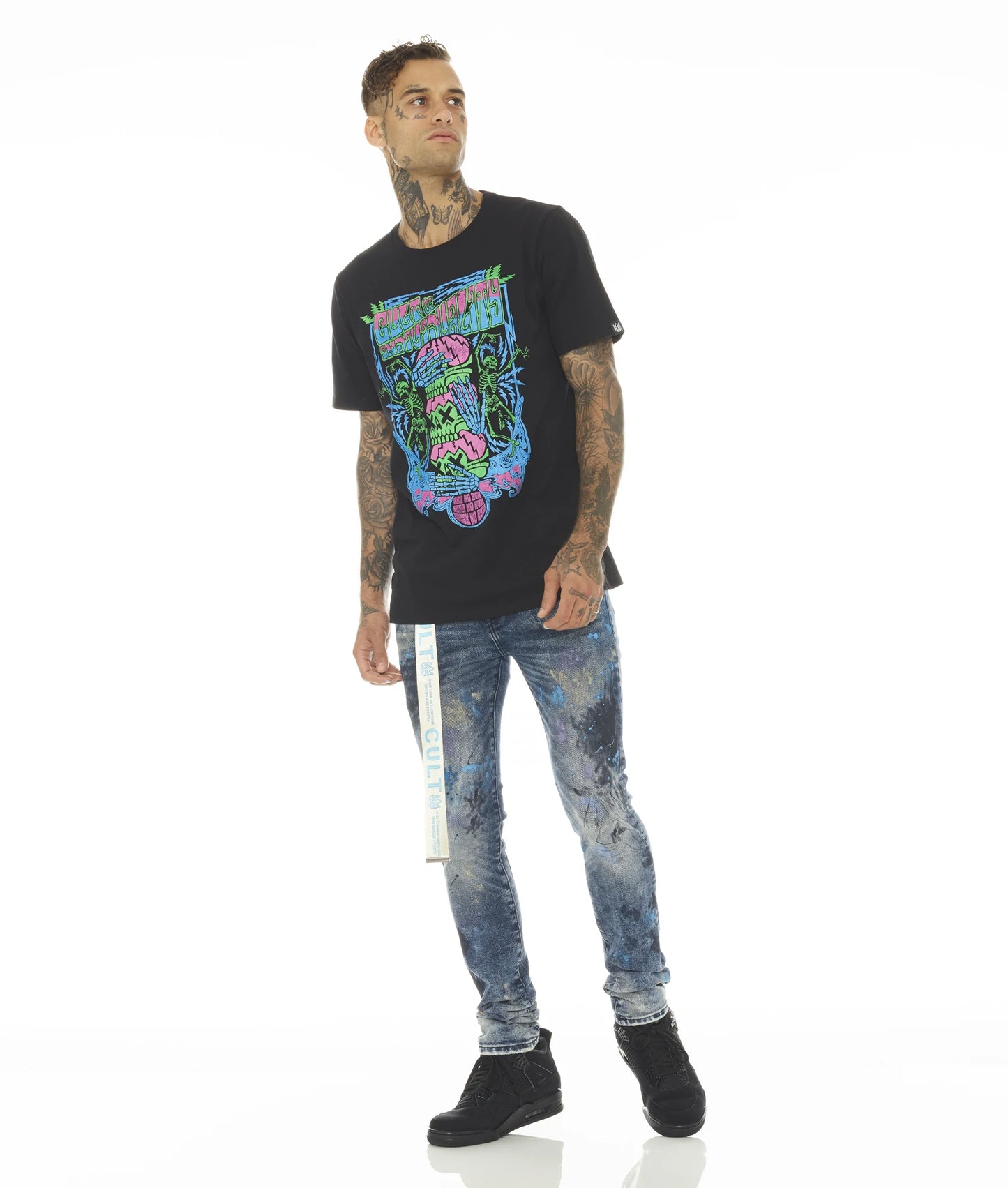 SHORT SLEEVE CREW NECK TEE "SEE, HEAR, SPEAK" IN BLACK
