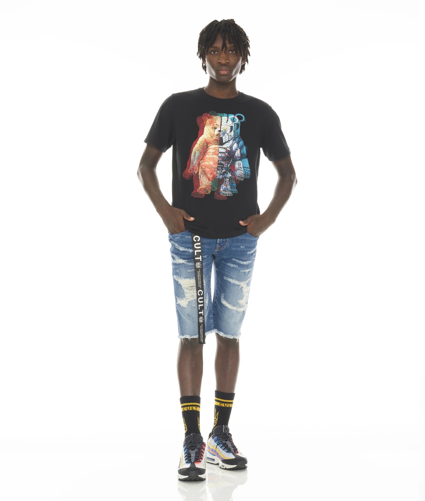 SHORT SLEEVE CREW NECK TEE"BEAR CYBORG" IN BLACK