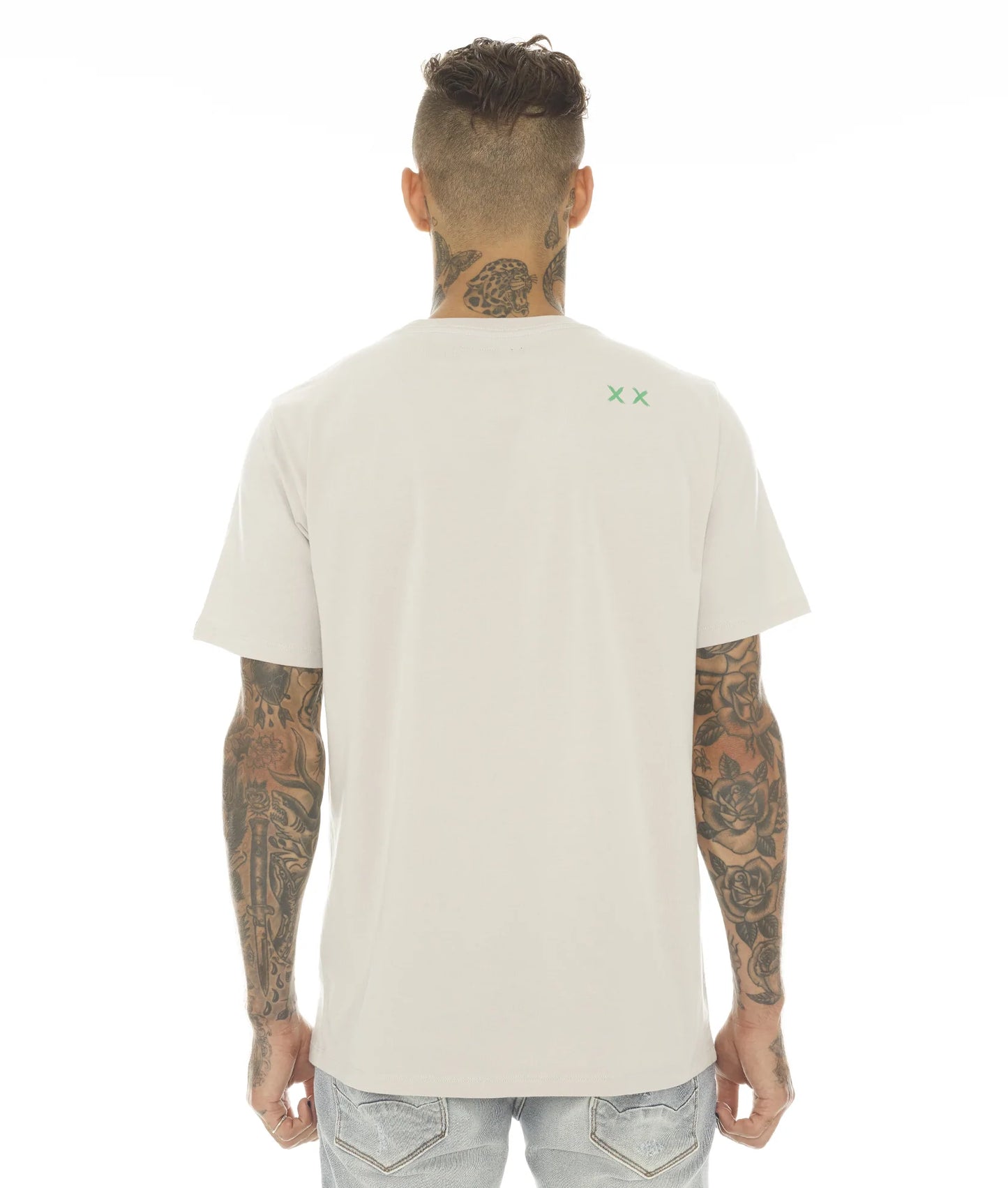 SHORT SLEEVE CREW NECK TEE "BAD BOY MICK"' IN SILVER GREY