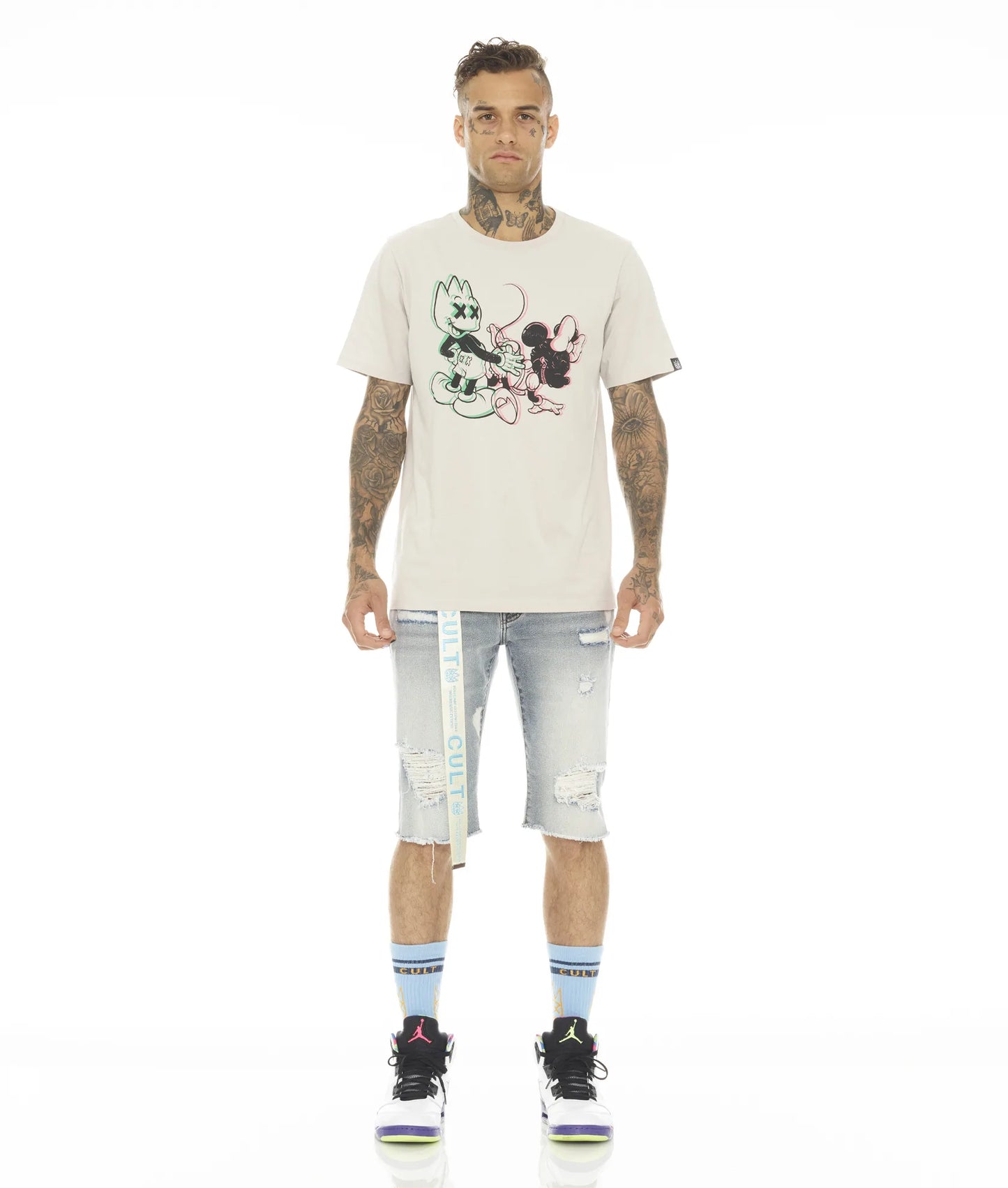 SHORT SLEEVE CREW NECK TEE "BAD BOY MICK"' IN SILVER GREY
