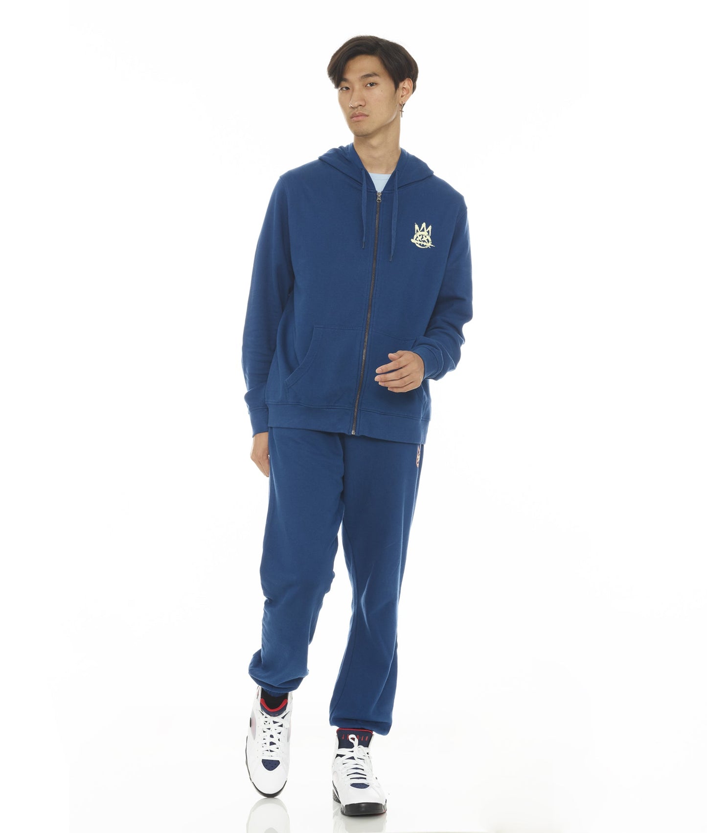 FRENCH TERRY ZIP HOODED SWEATSHIRT IN COBALT
