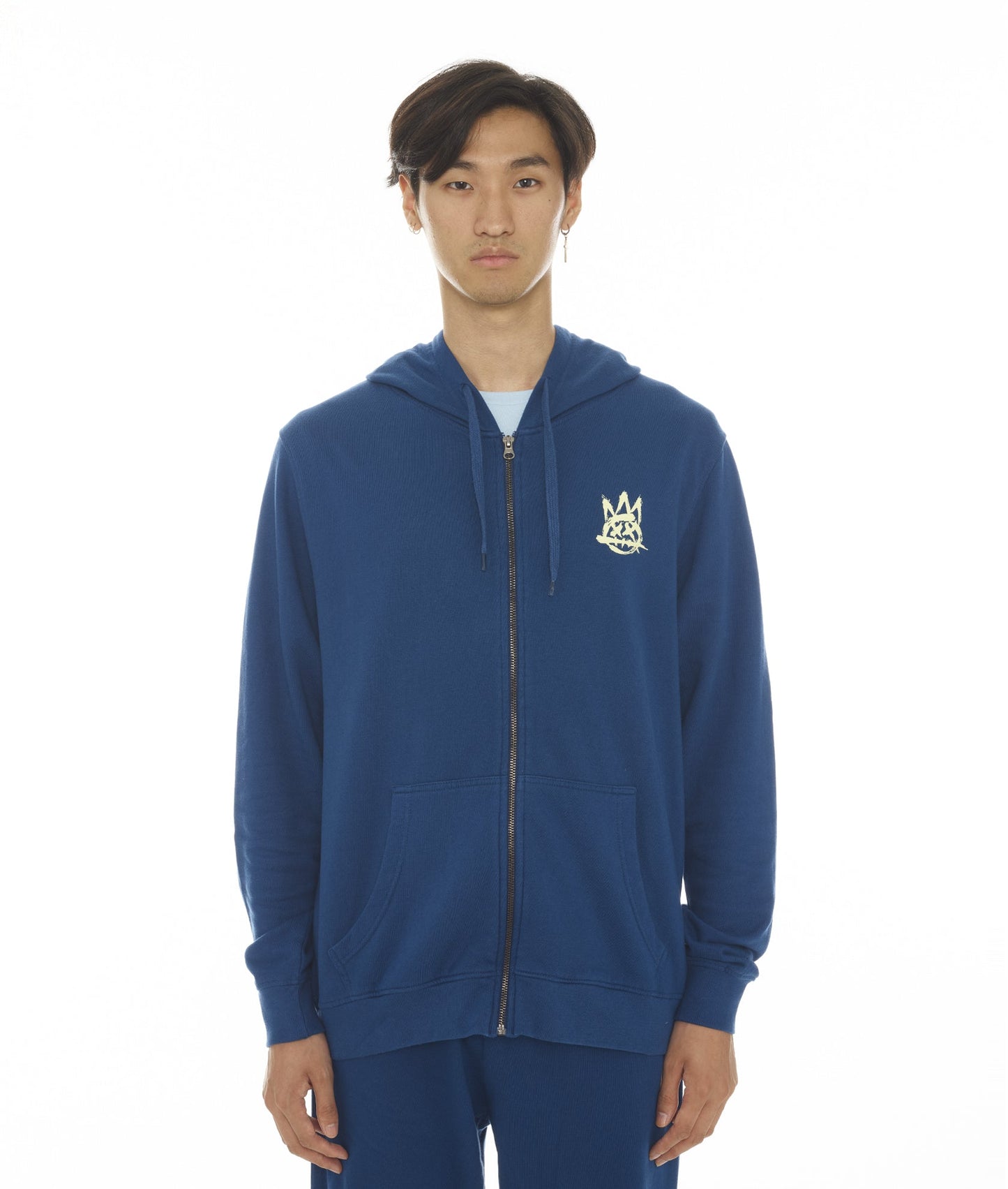 FRENCH TERRY ZIP HOODED SWEATSHIRT IN COBALT