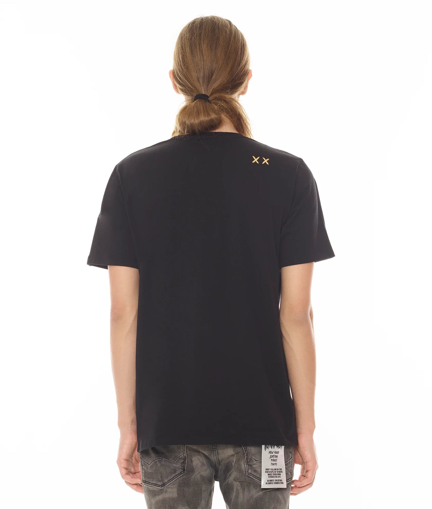 SHORT SLEEVE CREW NECK TEE "50% MISS YOU" IN BLACK
