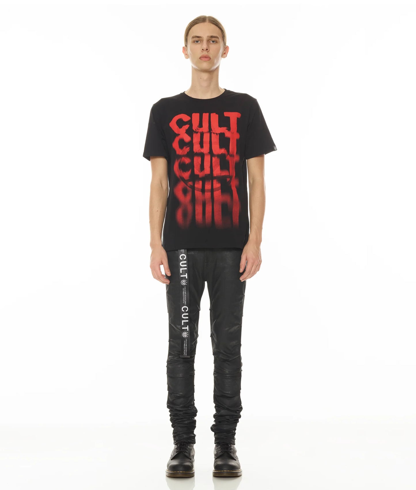 SHORT SLEEVE CREW NECK TEE "CULT" IN BLACK