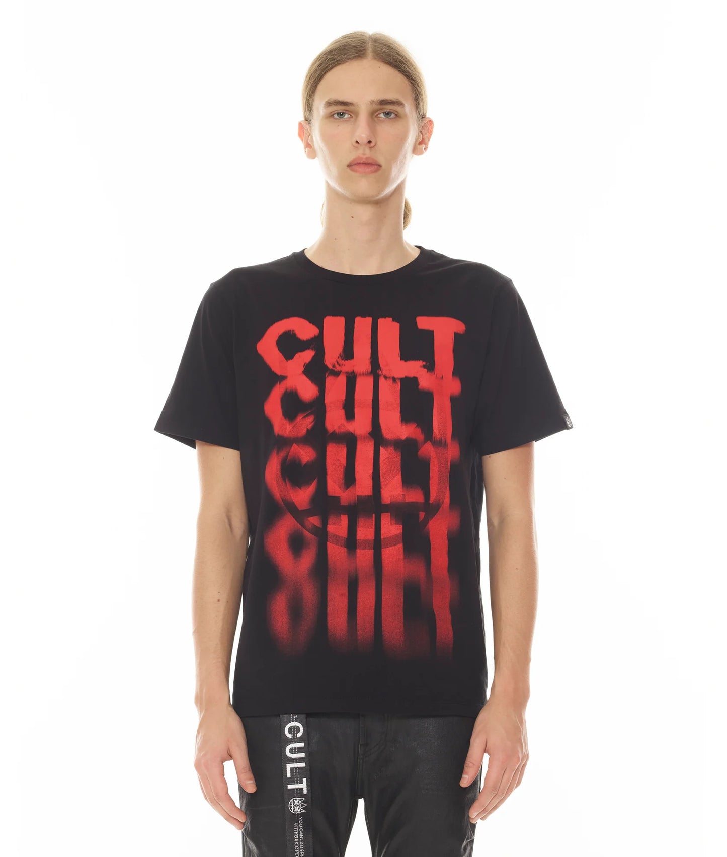 SHORT SLEEVE CREW NECK TEE "CULT" IN BLACK
