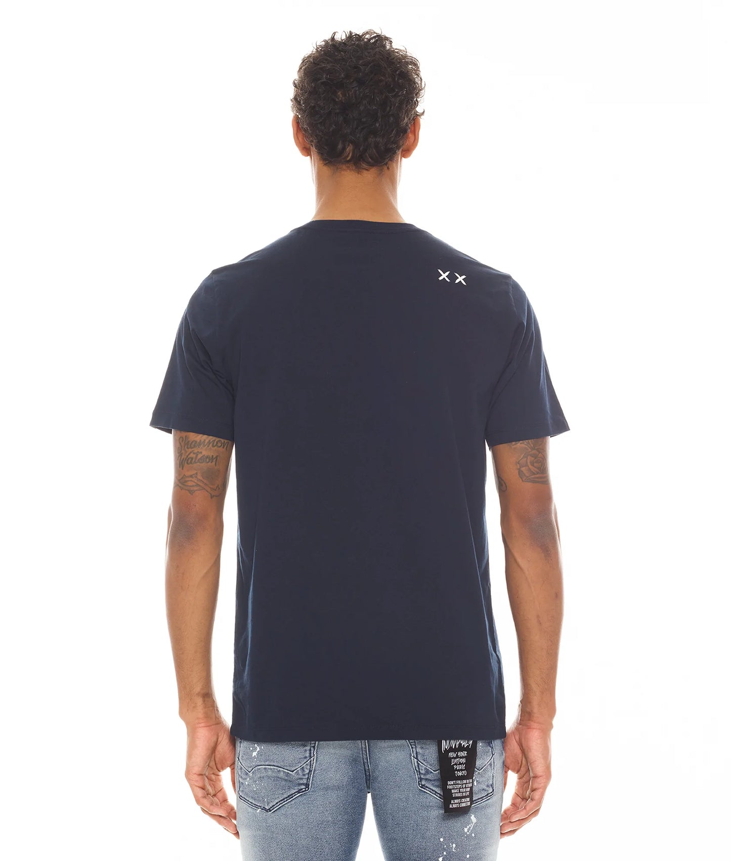 SHORT SLEEVE CREW NECK TEE "TAPE SHIMUCHAN" IN NAVY