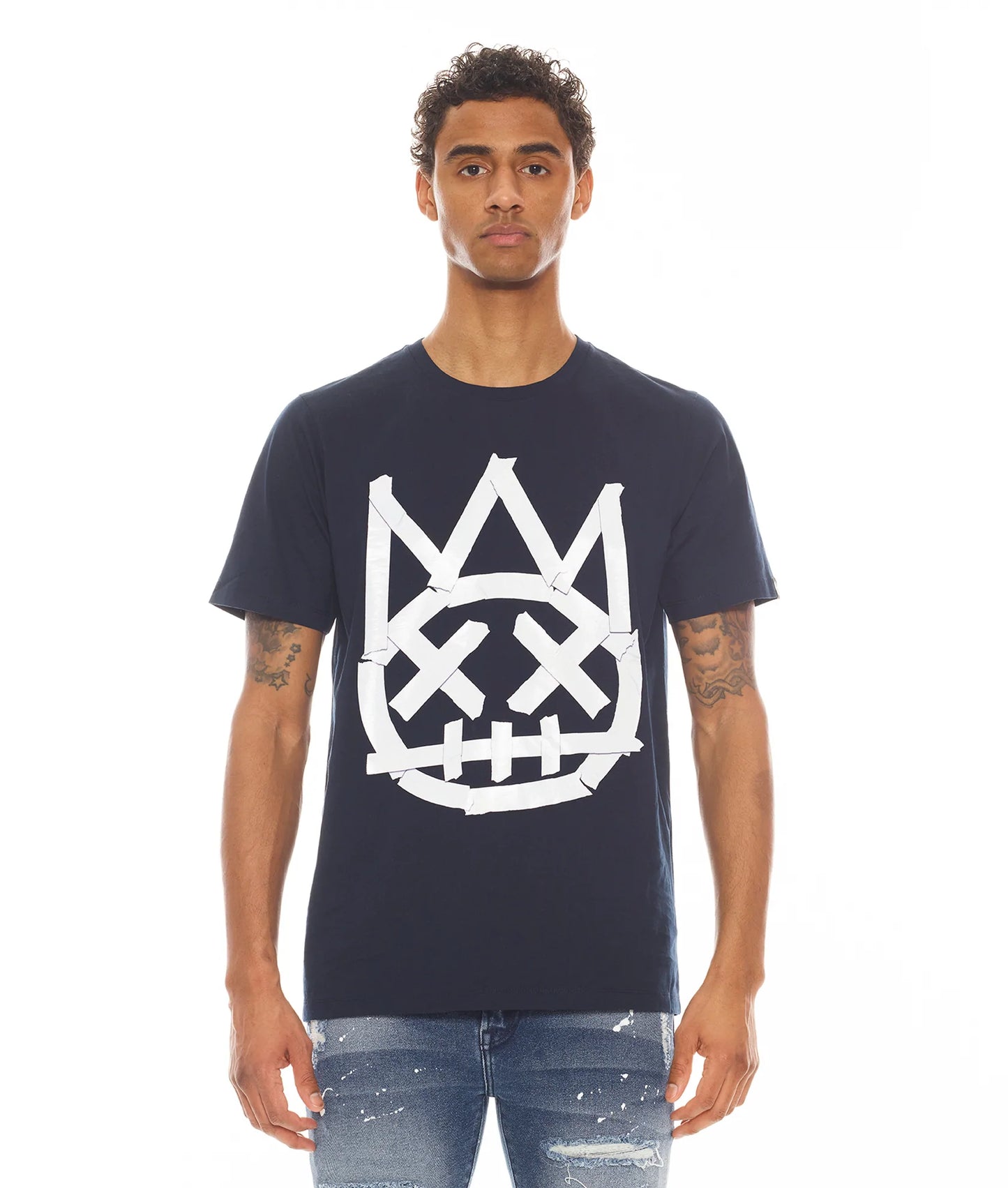 SHORT SLEEVE CREW NECK TEE "TAPE SHIMUCHAN" IN NAVY