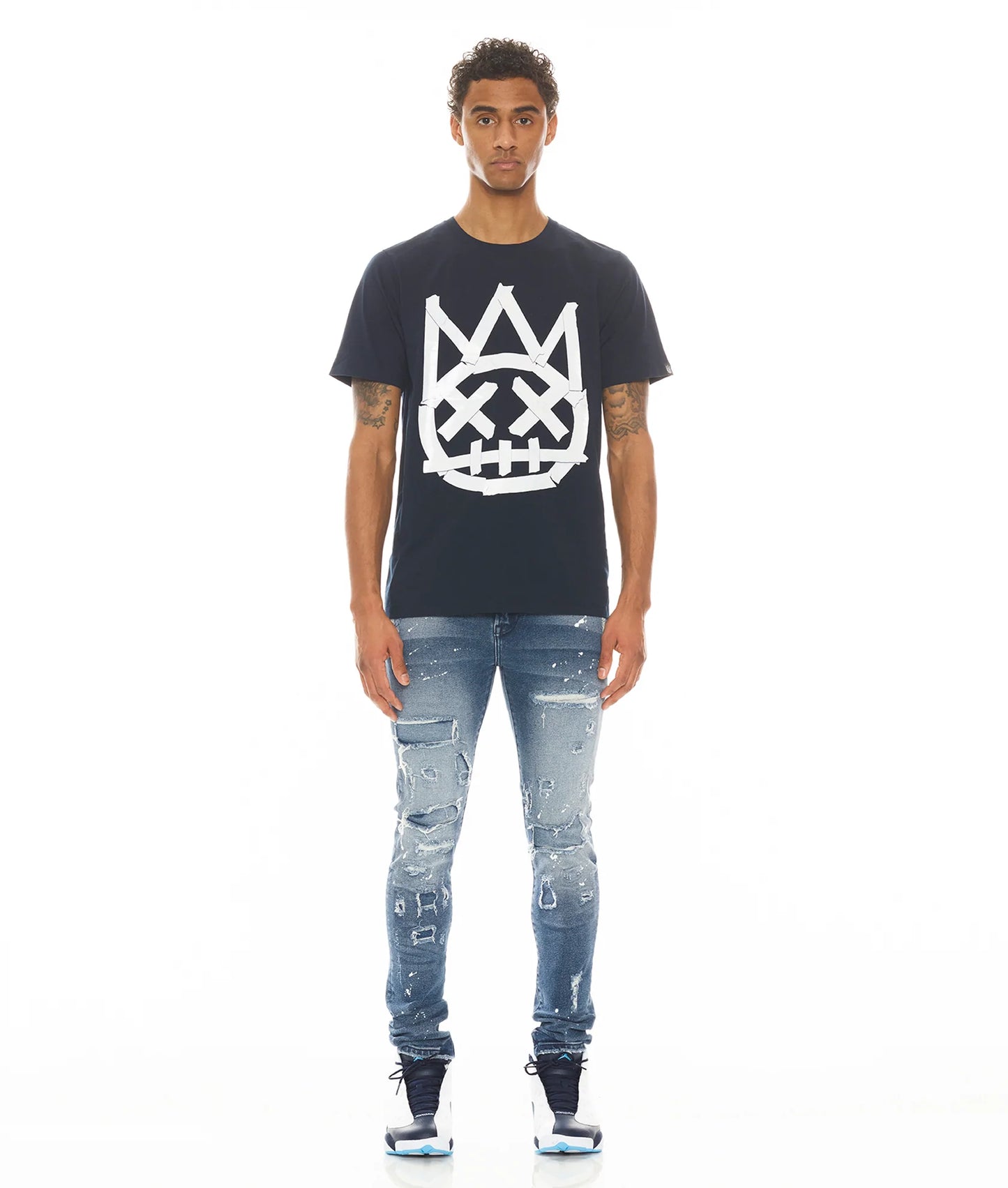 SHORT SLEEVE CREW NECK TEE "TAPE SHIMUCHAN" IN NAVY