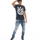 SHORT SLEEVE CREW NECK TEE "TAPE SHIMUCHAN" IN NAVY
