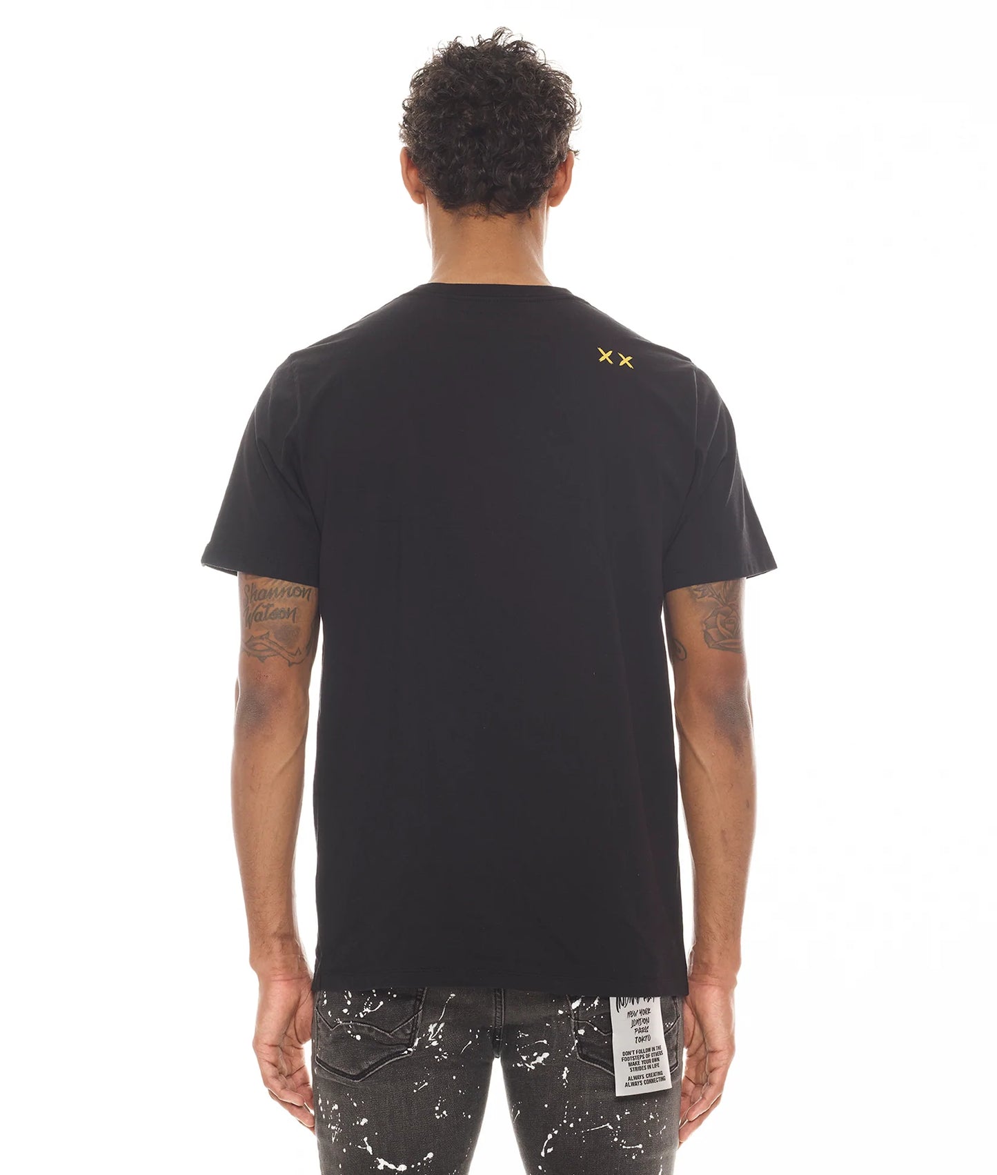 SHORT SLEEVE CREW NECK TEE "RUBBER VAIN" IN BLACK