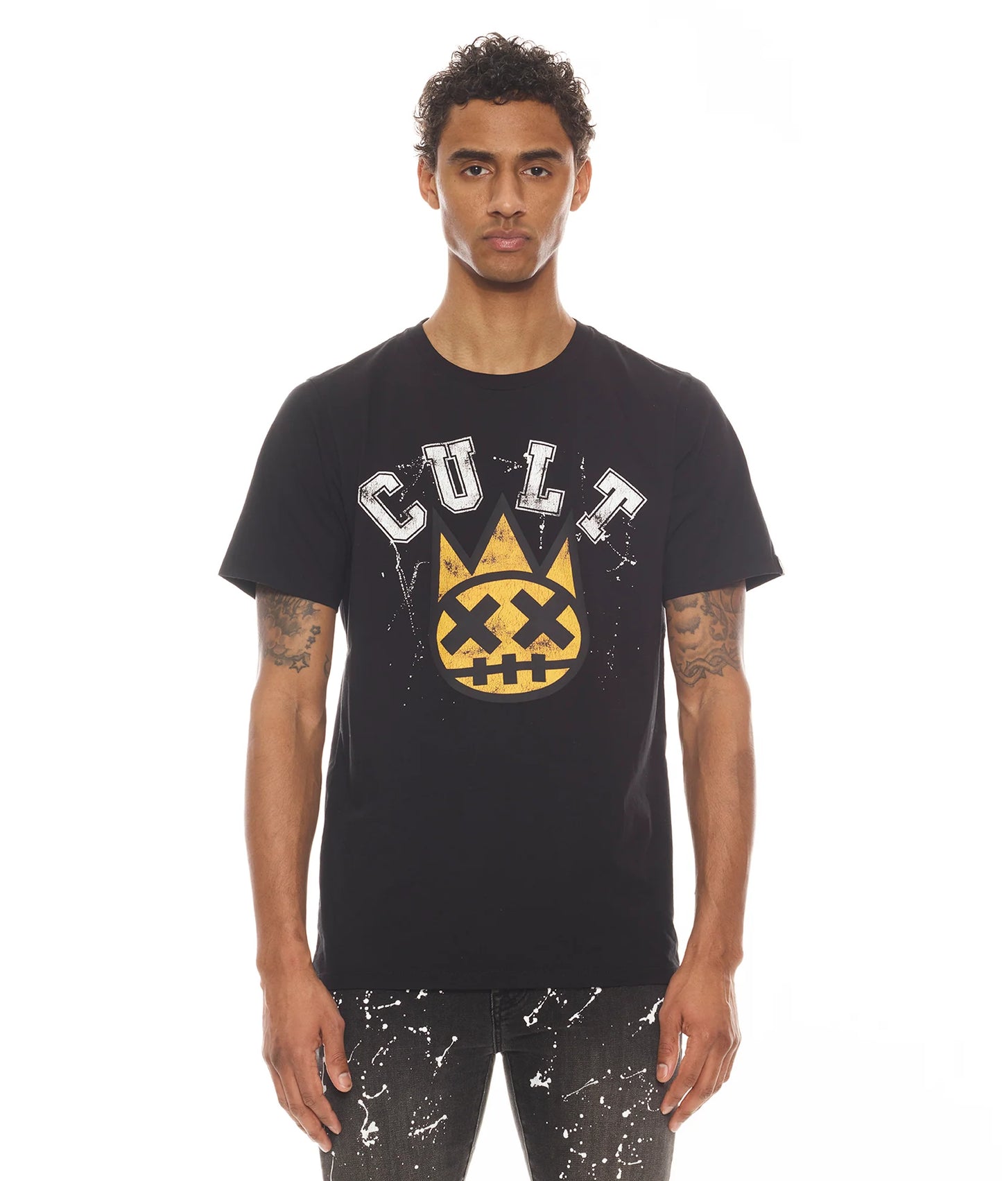 CAMISETA MANGA CORTA CUELLO REDONDO "RUBBER VAIN" EN NEGRO 