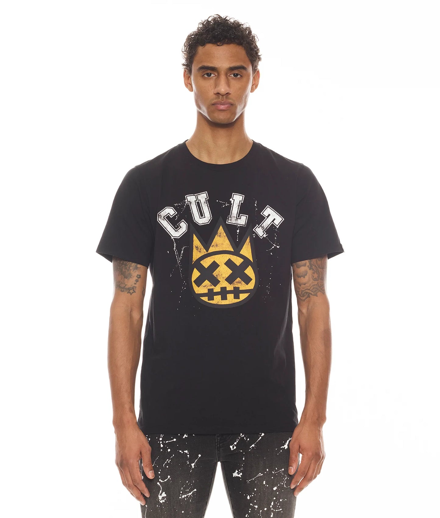 SHORT SLEEVE CREW NECK TEE "RUBBER VAIN" IN BLACK