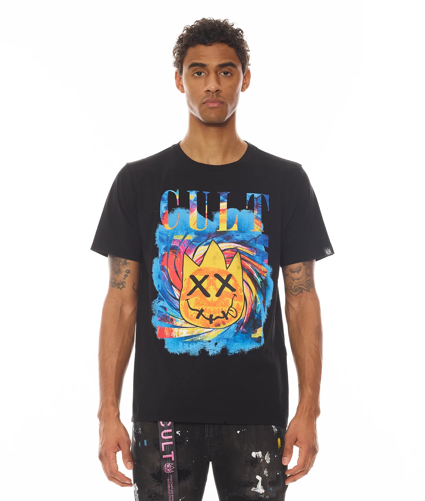 SHORT SLEEVE CREW NECK TEE "ACID TRIP LOGO" IN BLACK