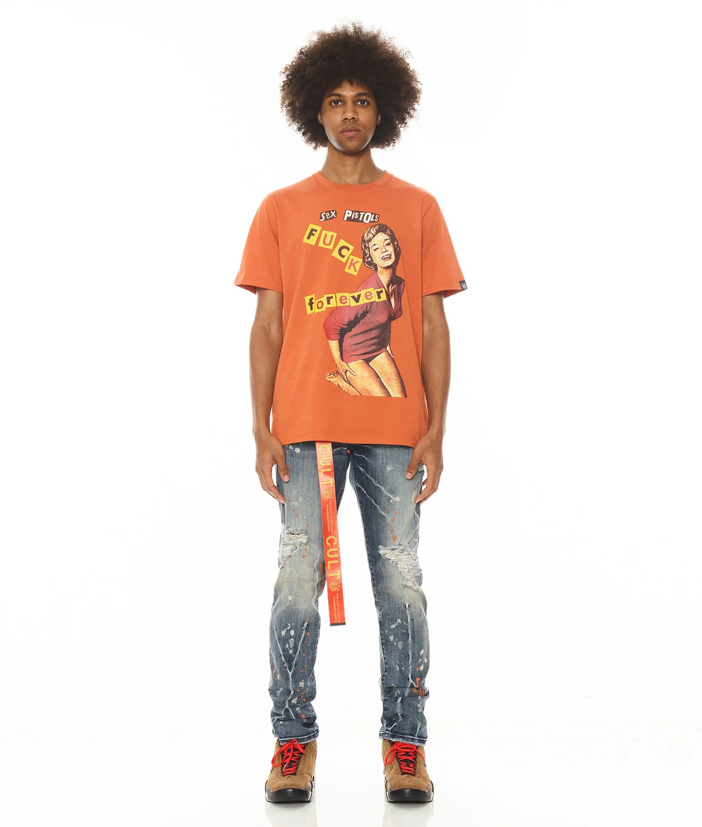 SHORT SLEEVE CREW NECK TEE "F**K FOREVER" "SEX PISTOLS" IN ARABESQUE