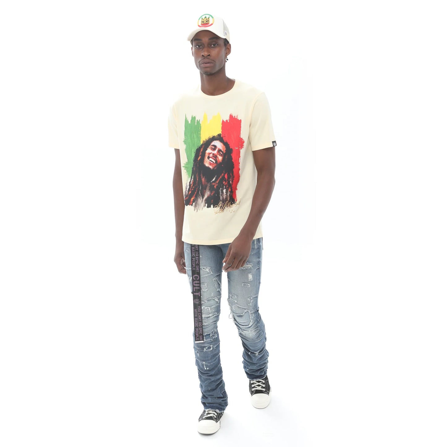 CAMISETA MANGA CORTA CUELLO REDONDO "MARLEY LEGEND" EN BLANCO INVIERNO 