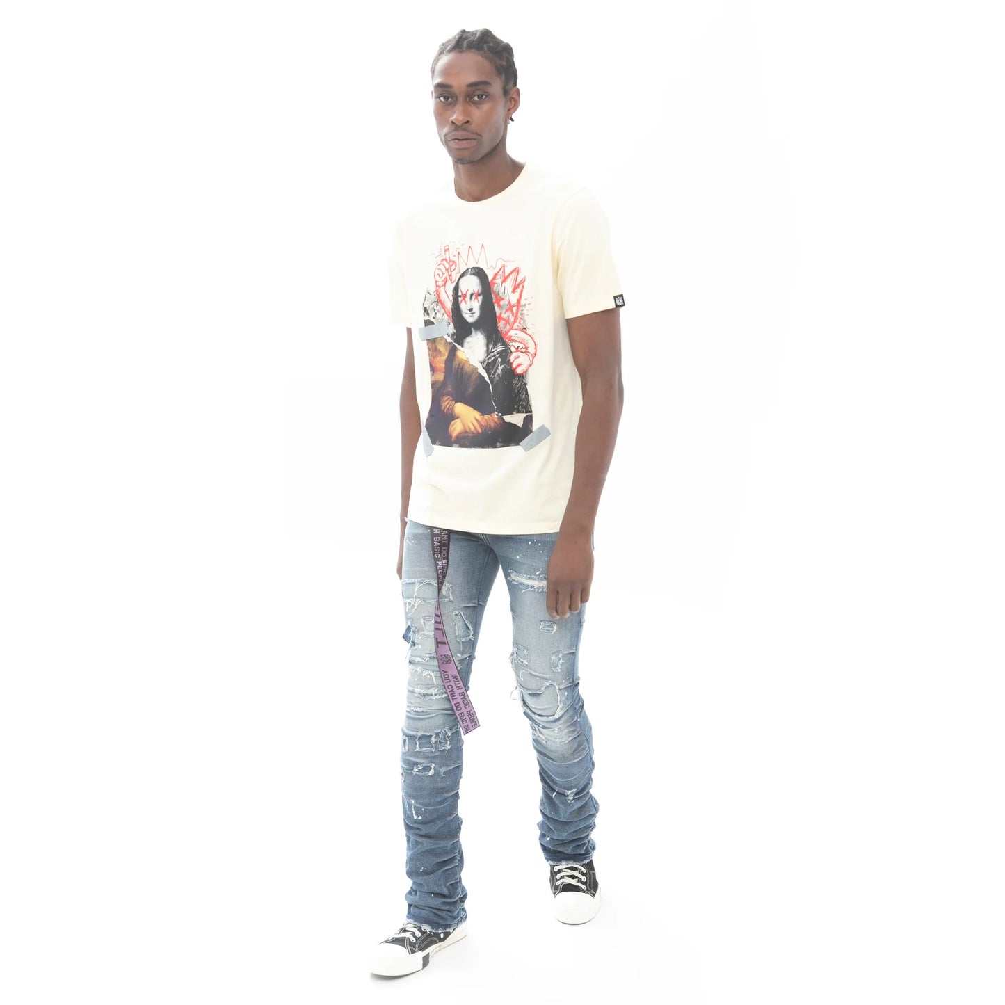 SHORT SLEEVE CREW NECK TEE "SHIMU-LISA" IN CREAM