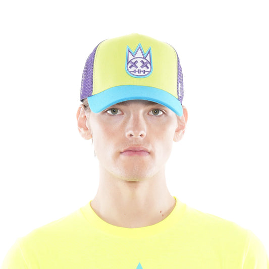 CLEAN LOGO MESH BACK TRUCKER CURVED VISOR IN HIGHLIGHTER YELLOW