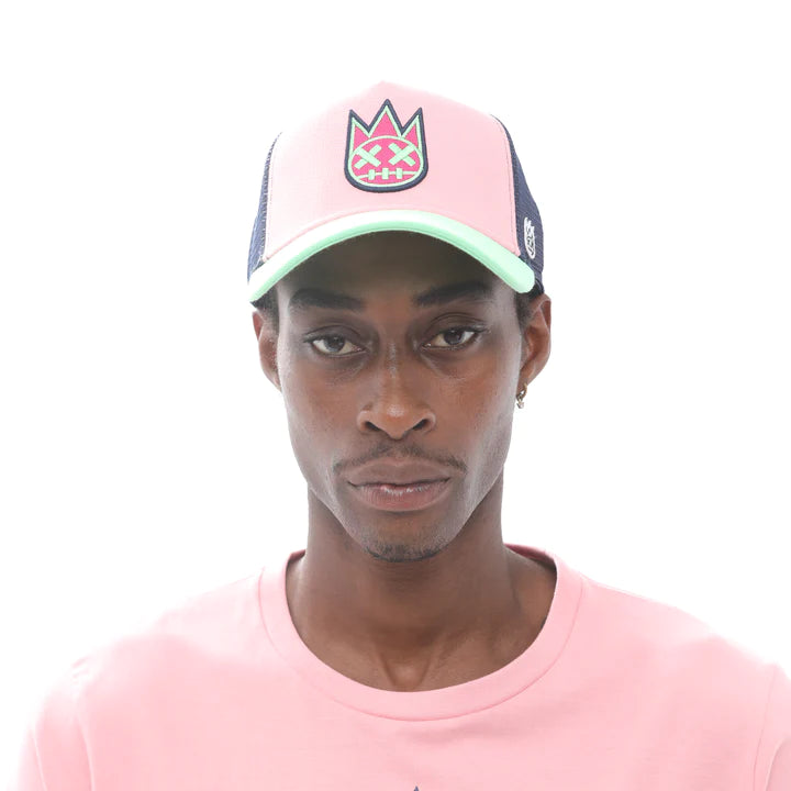 CLEAN LOGO MESH BACK TRUCKER CURVED VISOR IN CANDY PINK