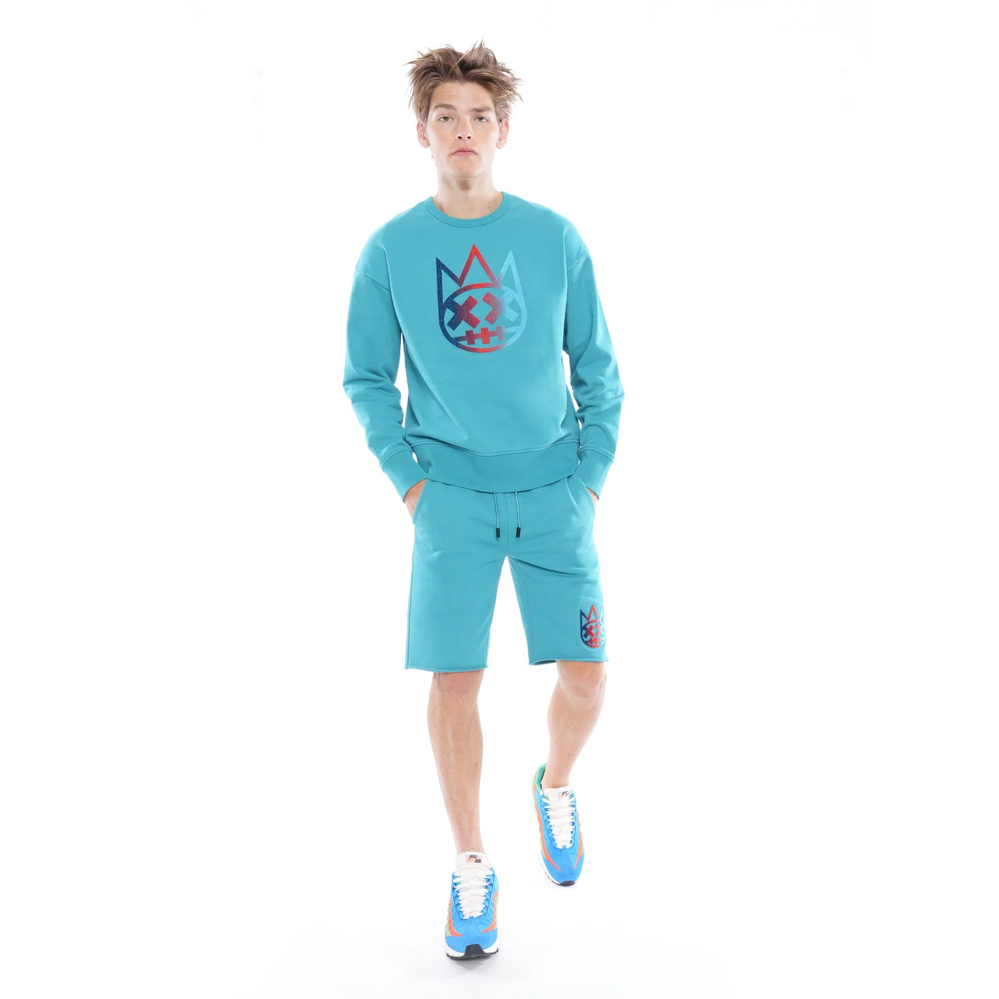 CREW NECK FLEECE IN TILE BLUE