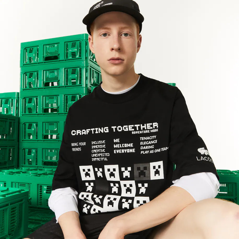 Men's Lacoste LIVE Collab Minecraft Loose Fit Organic Cotton T-Shirt