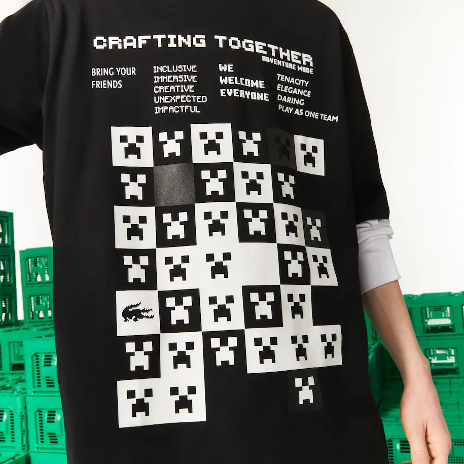Camiseta de hombre Lacoste LIVE Collab Minecraft Loose Fit en algodón orgánico 