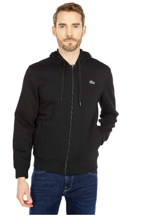 Lacoste Men's Sport Long Sleeve Fleece Full Zip Hoodie Sweatshirt BLACK