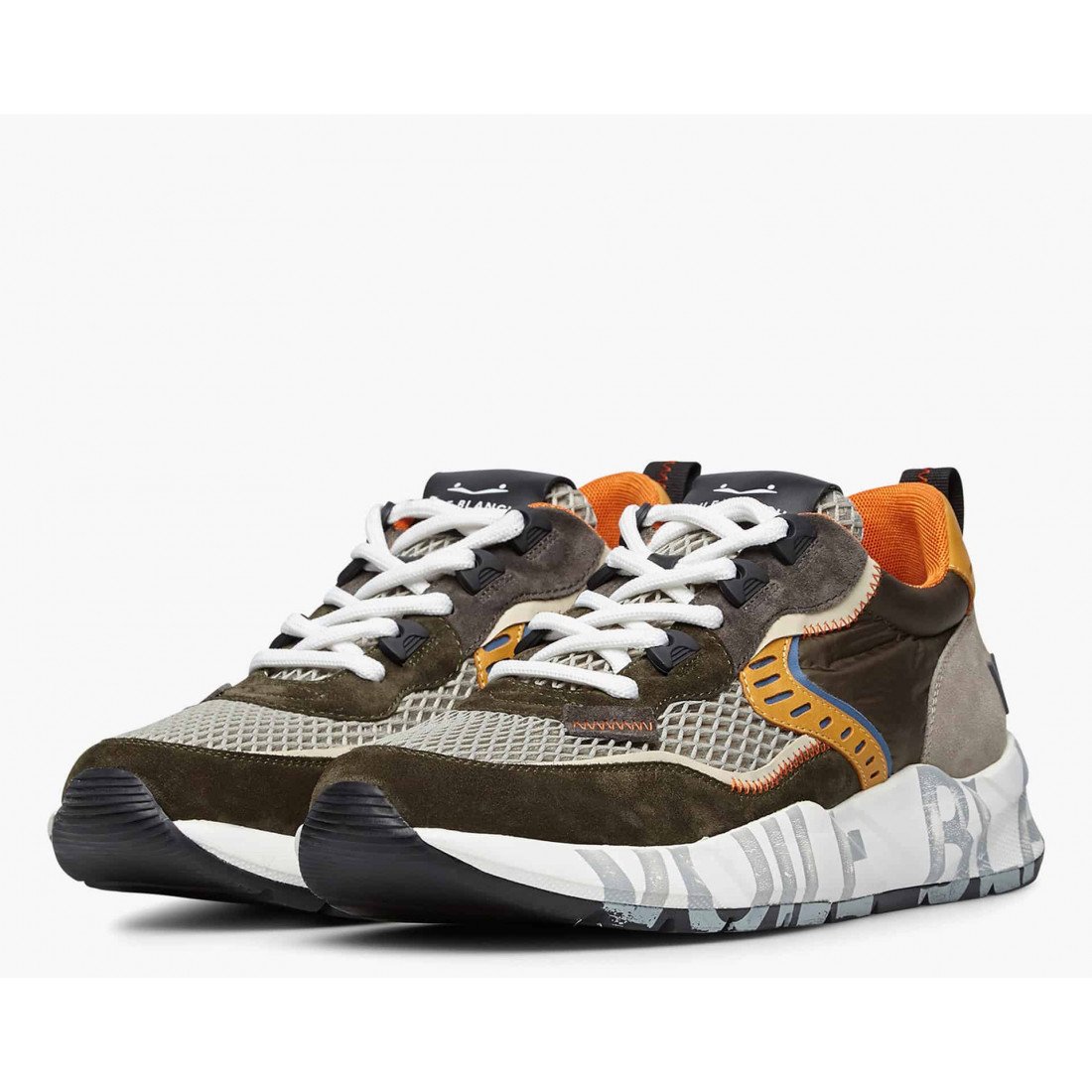 VOILE BLANCHE CLUB01. SUEDE AND MESH SNEAKERS ARMY GREEN